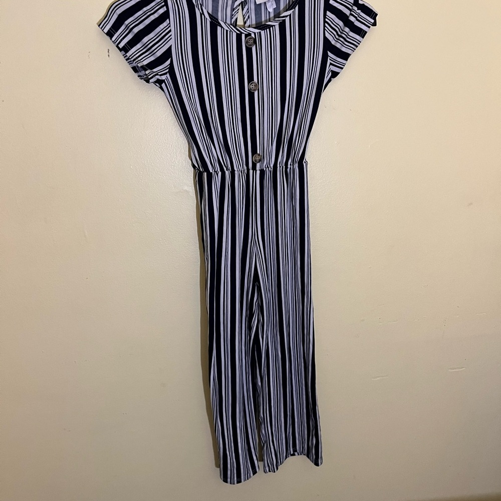 Dream Girl Girls Striped Blue and White Jumpsuit Size 7/8